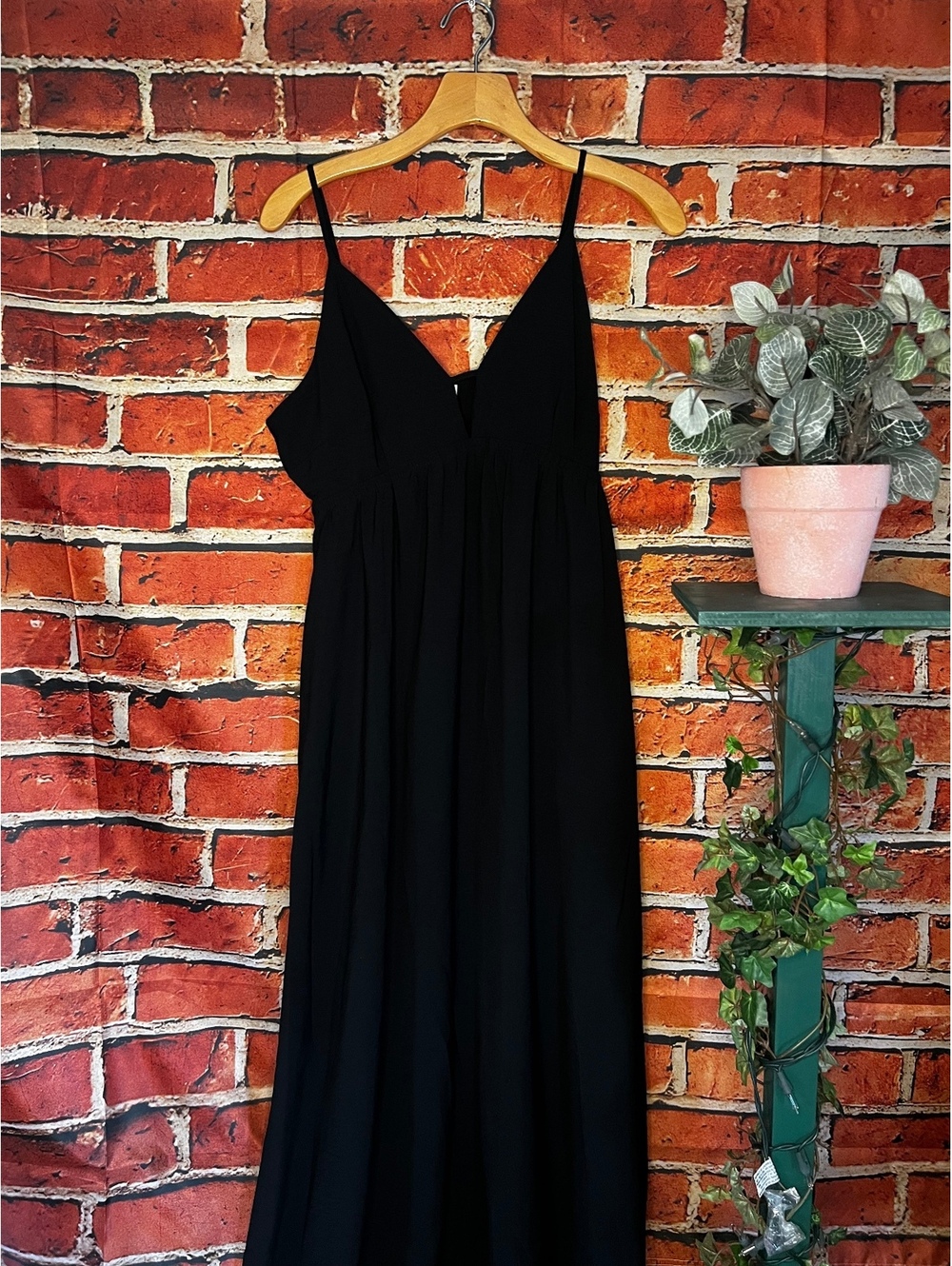 A New Day Black Spaghetti Strap V Neck Triangle Maxi Slip Dress